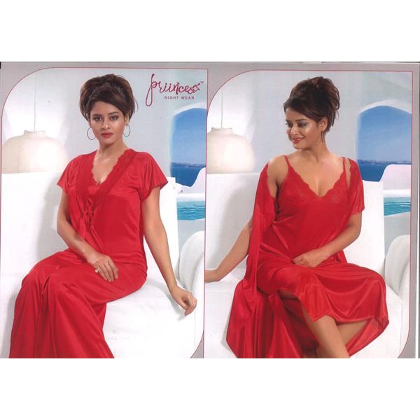 Fashionable 2 Part Nighty Ladies Sexy Silk Satin Night Dress 2 part Sleeveless Nighties Nightgown Nightdress Lace Sleepwear Nightwear Satin Solid Women Robe Nighty Set Single Pcs Nighty and Night Gowns For Women