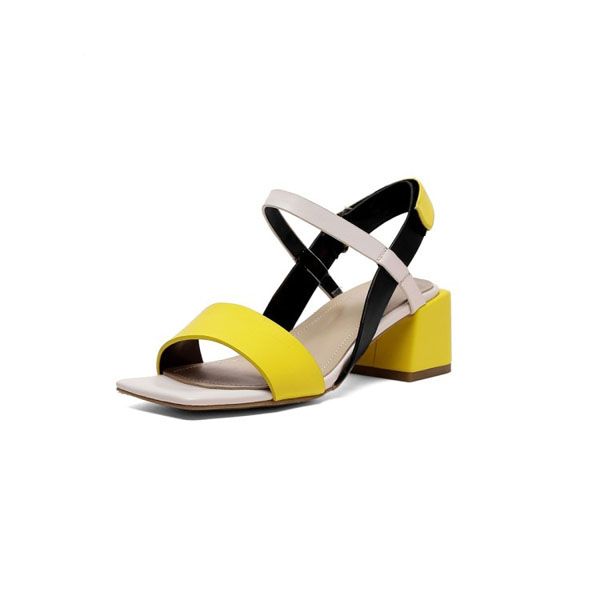 Summer Shoes Open Toe Square Heel Narrow Band Women Sandals 5cm High Heel Mixed Colors Cow Office Ladies Sandals