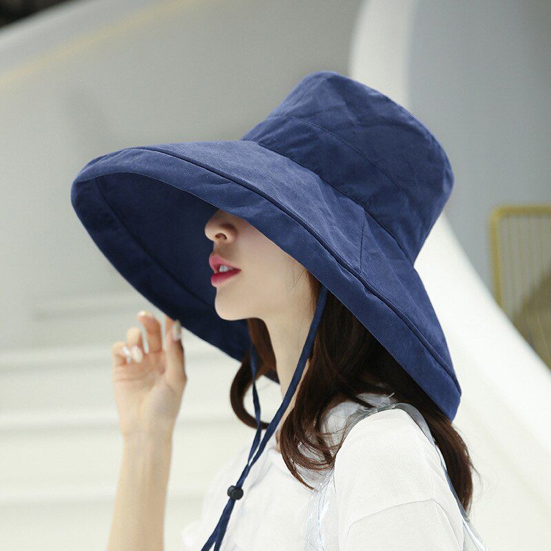 Anti-UV Wide Brim Hat for Women Vacation Summer Panama Bucket Hat Wide Brim Korean Beach Sun Hat Windshield