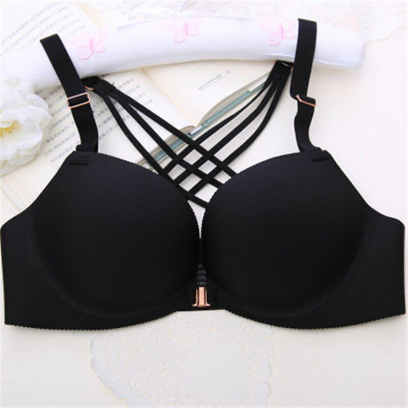 Deep V  Seamless Wire Free Cotton Inner Cup Bra Push Up Thickened Front Closure Cross Beauty Back Leopard Soutien Gorge