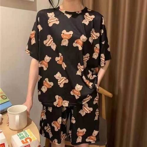 Pajamas Suit For Women's Summer Large Loose Casual Style Cartoon Sleepwear Ladies Lovely Home Clothes Femme Two Piece Set