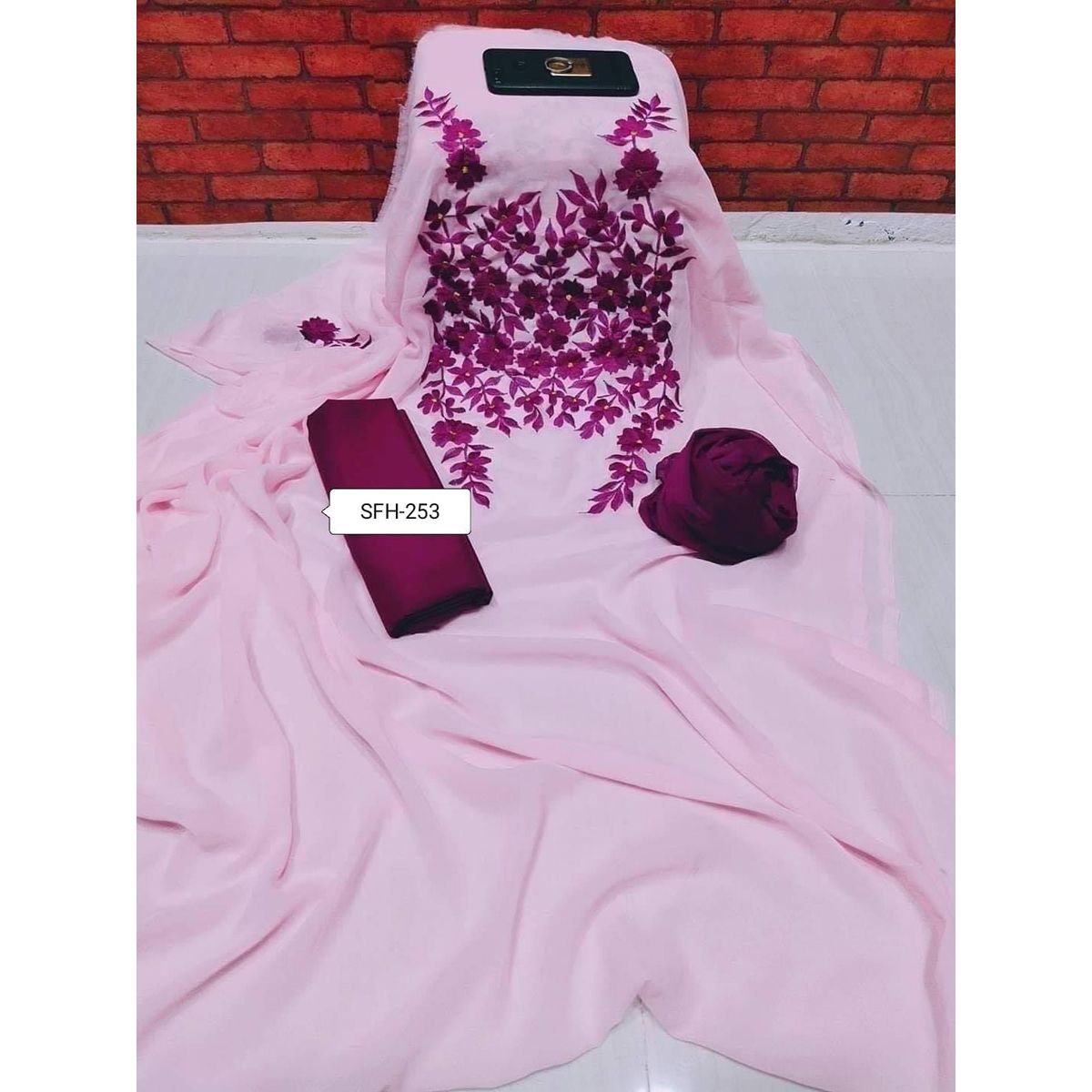 Pink Colour 3D Indian Excellent Georgette Embroidery and Karchupi Comfortable Salwar Kameez for Women [3 piece]