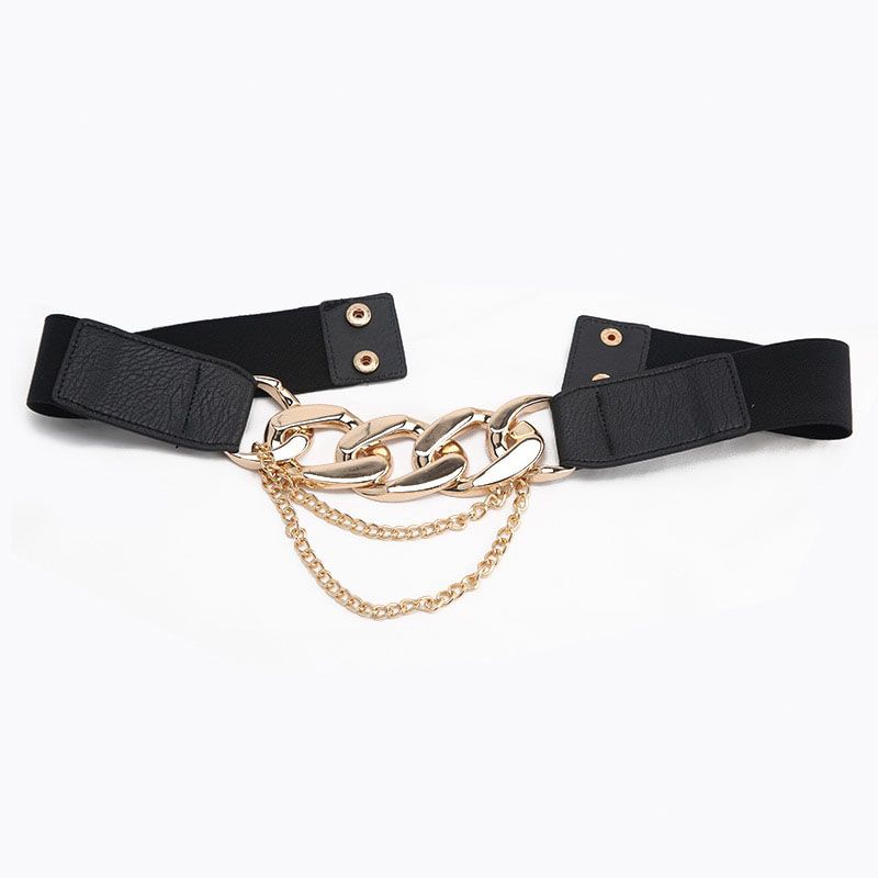 OIMG Gold Chain Belt Elastic Metal Buckle Waist Belts For Women Stretch Cummerbunds Ladies Coat Dress Waistband Straps