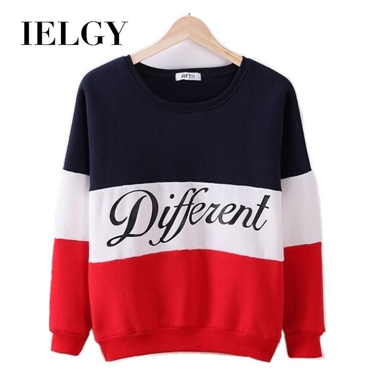 IELGY Autumn color matching letter round neck long sleeve pullover sweater