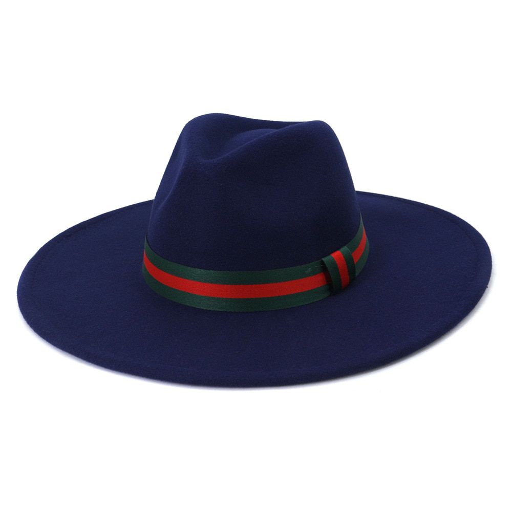 Classics Red And Green Matching Color Band Lager Brim Fedora Hat Wool Felt Autumn And Winter Casual Luxury Fedora Caps
