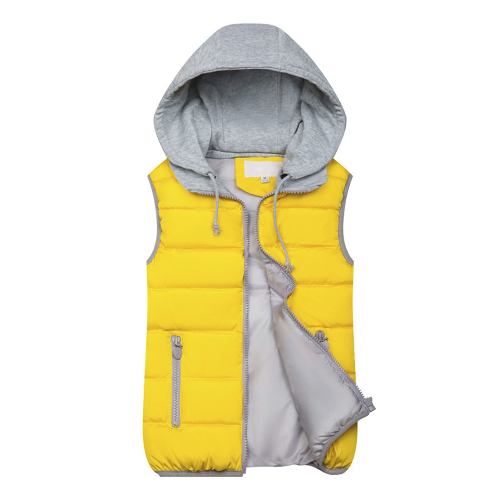 Waistcoat Jacket Contrast Color Hooded Drawstring Waistcoat Jacket