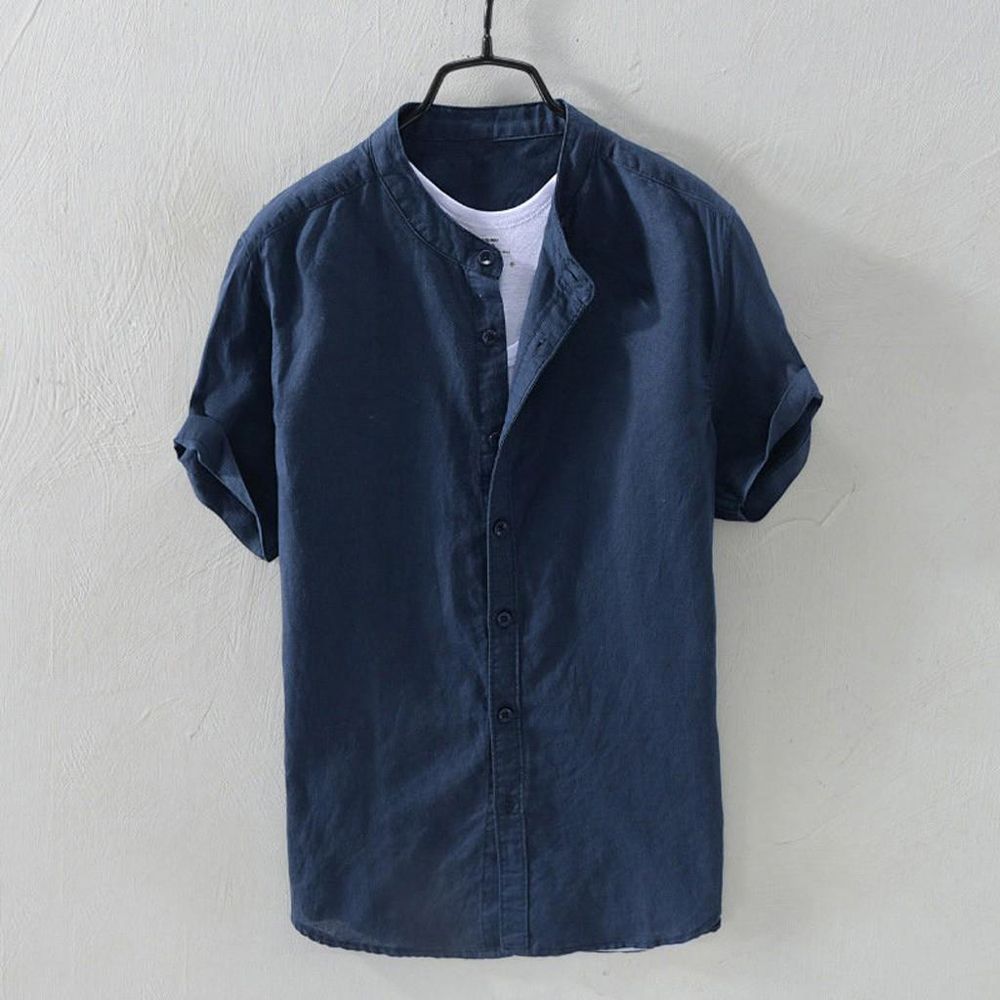 polo shirt for men Men's Baggy Cotton Linen Solid Short Sleeve Button Retro T Shirts Tops Blouse