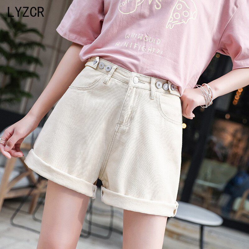 Women's Jeans Shorts with High Waist Ladies Summer Wide Leg Denim Short Women Loose Casual Button Shorts Jeans High Women