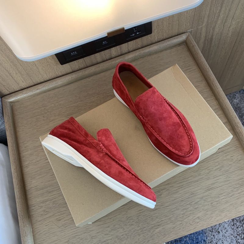 2022 Spring Summer Men New Italy Suede Calfskin Flat Causal Male Round Toe Loafers Summer Walk  Runway Comfortable Shoes Me