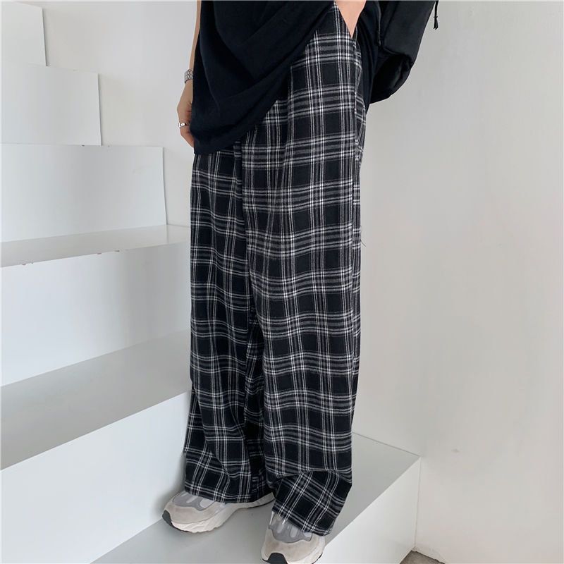 Lucyever Plaid Pants Women Casual Oversize 3XL Loose Wide Leg Trousers Ins Retro Teens -hop Uni Straight Trousers