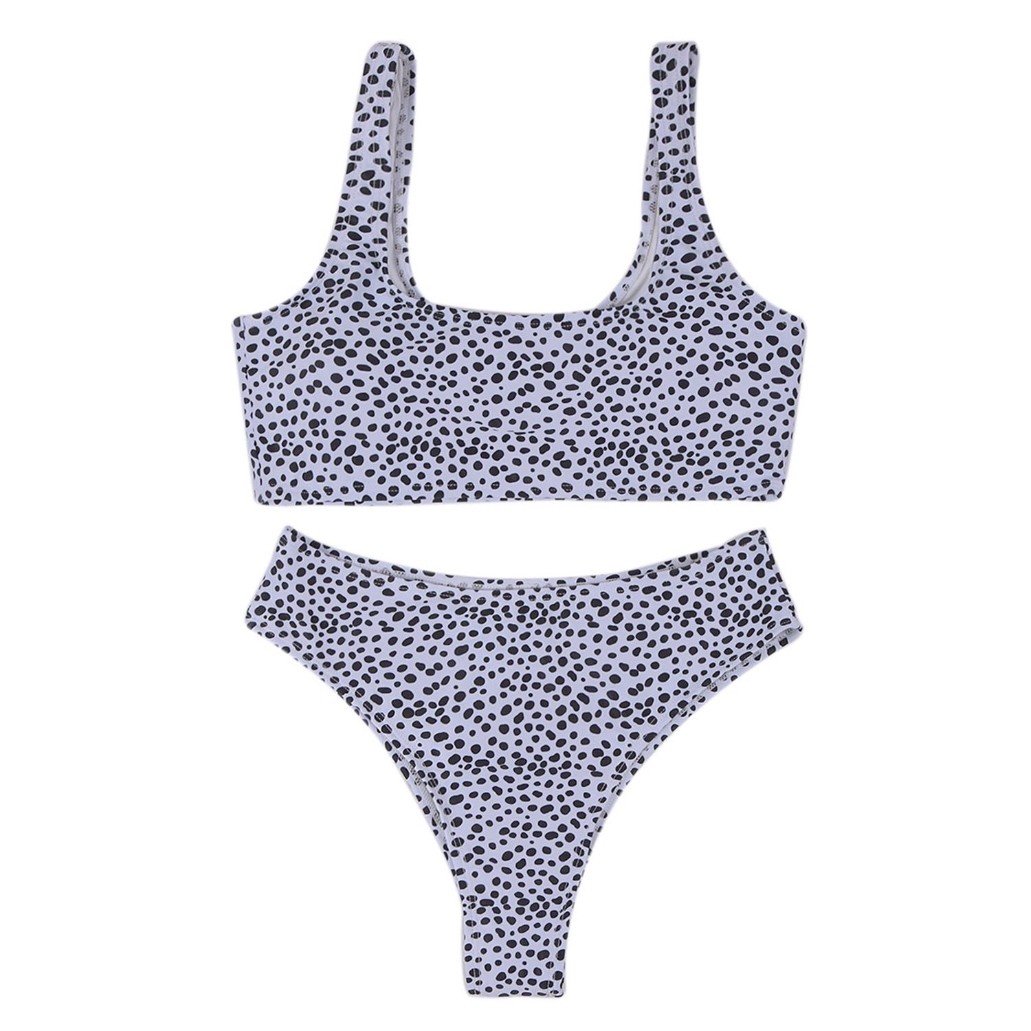 Women's 2-Piece Bikini Set  Wire-Free Padded Sling Crop Dot Pattern Bra Triangle High Waist Panty Swimming Bathing Suit Set
