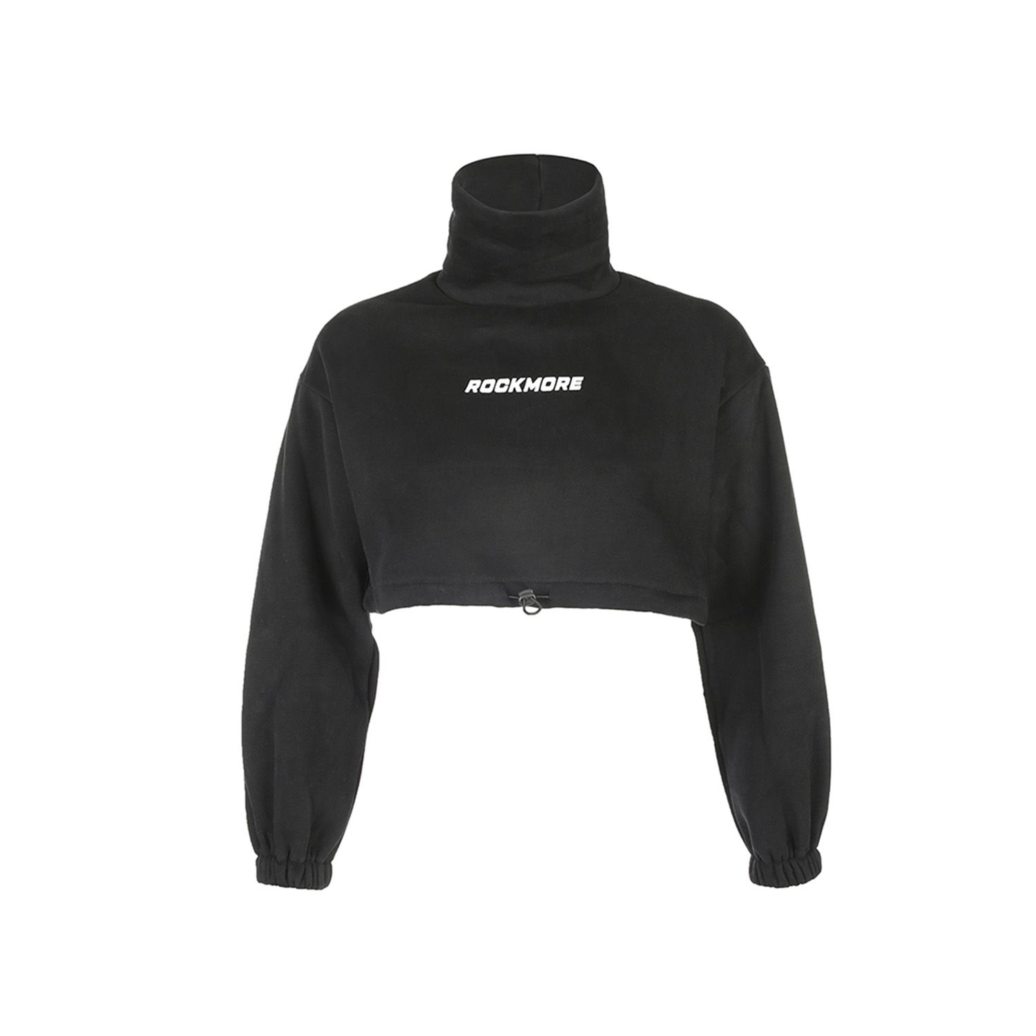 Women High Neck Letter Crop Hoodies, Long Sleeve Printed Drawstring Hem Sweatshirts