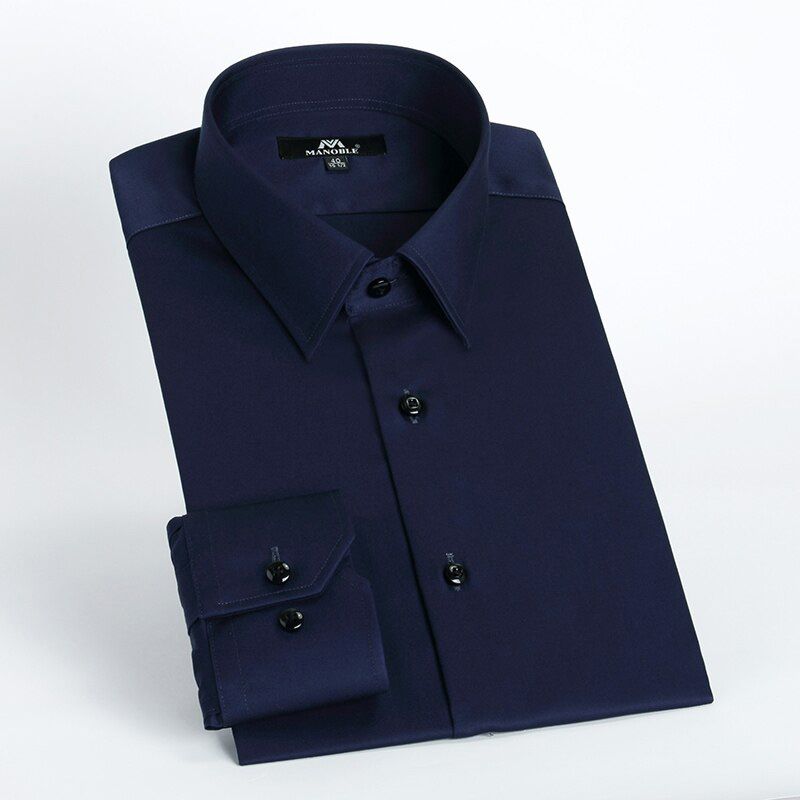 High Quality Cotton 2020 Korean Stylish Men's Business Dress Shirt Long Sleeves Solid Color Regular Fit Casual