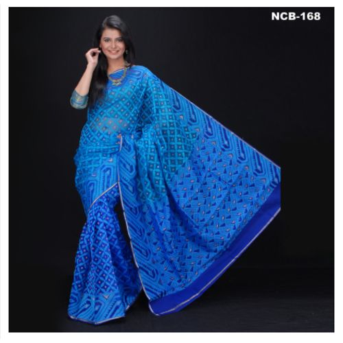 Exclusive Sky Blue Reshom Jamdani Saree With Blouse Piece For Women