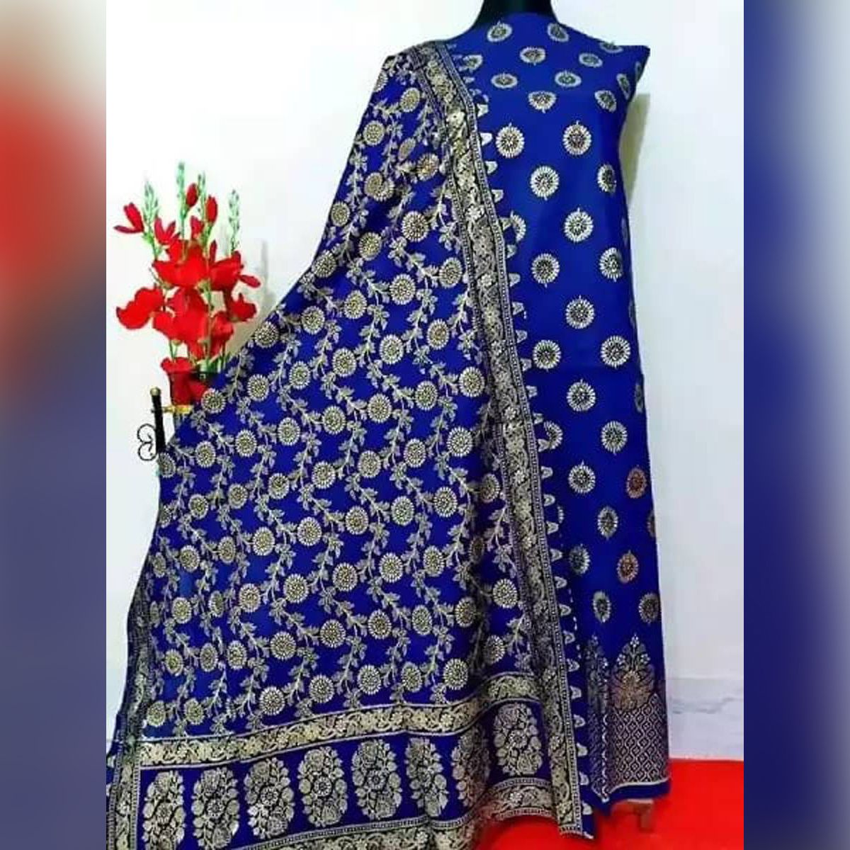 Navy Blue Color Afsan Skin Print Katan Style Cotton Three Piece (Salwer Kamez With Gorgeous Dupatta) Party Wear For Women.