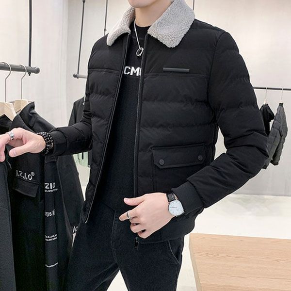 YASUGUOJI Fashion Turn-down Collar Winter Jacket Men Thick Fleece Men Warm Jacket Cotton Winter Padded Coat Classic