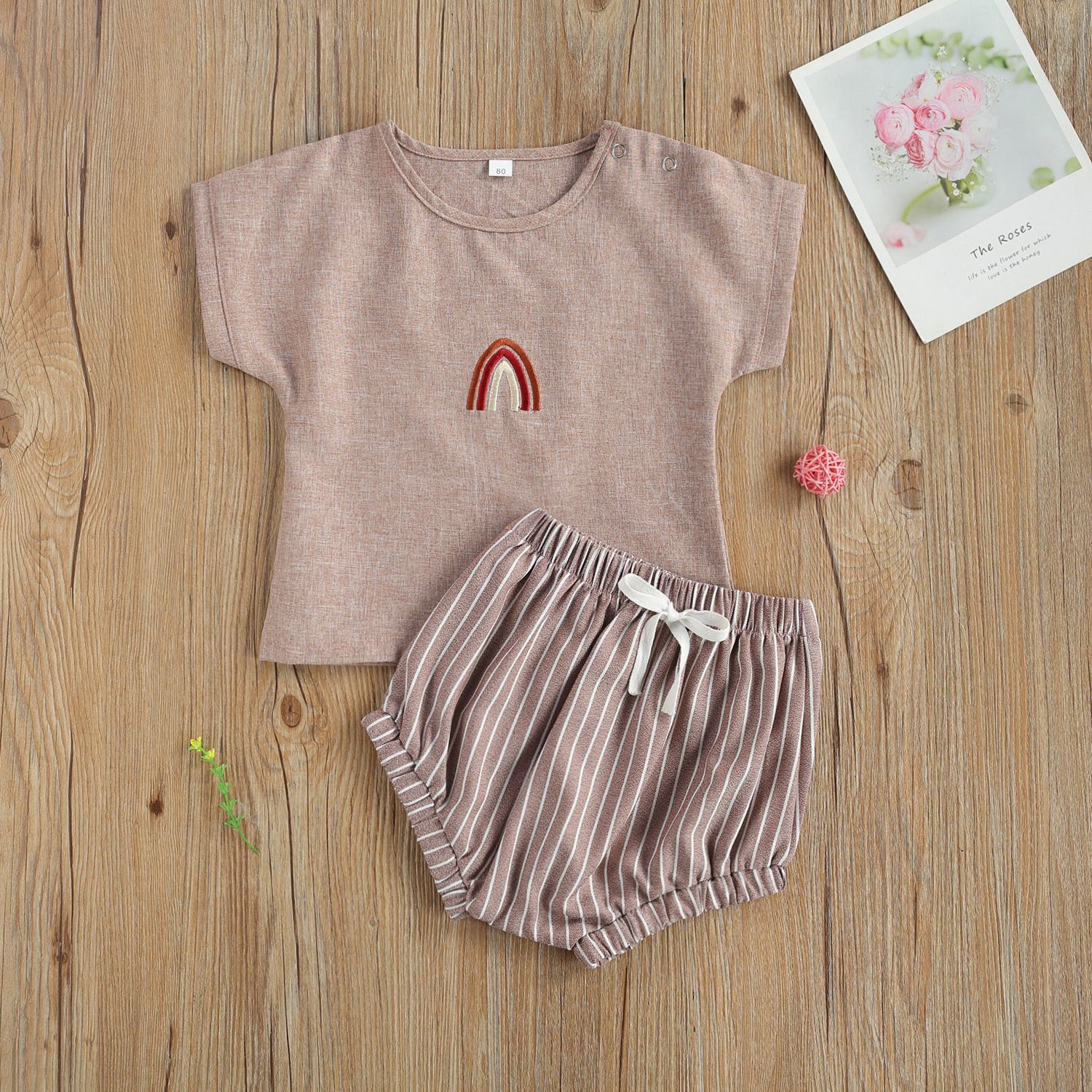 Baby Girl's Clothes, Rainbow Print Jumpsuit or T-shirt + Shorts Two-Piece Suit for Birthday Party Photography