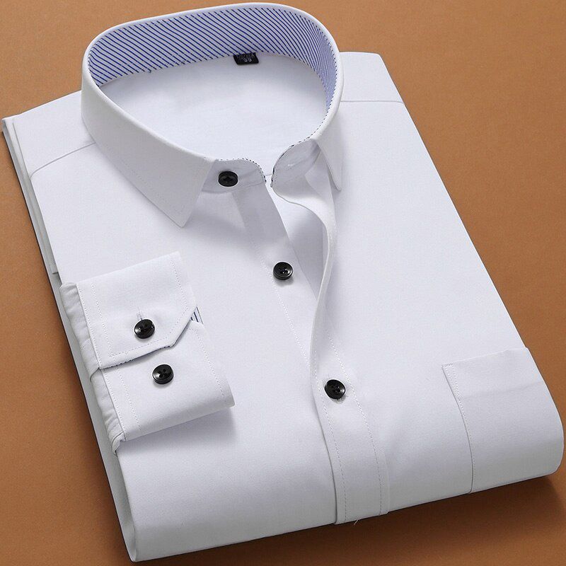 Business Men's Long-Sleeved Shirt White Shirt Formal Wear Black Slim Male Clothing Fit Business Shirts White Blue Navy Black