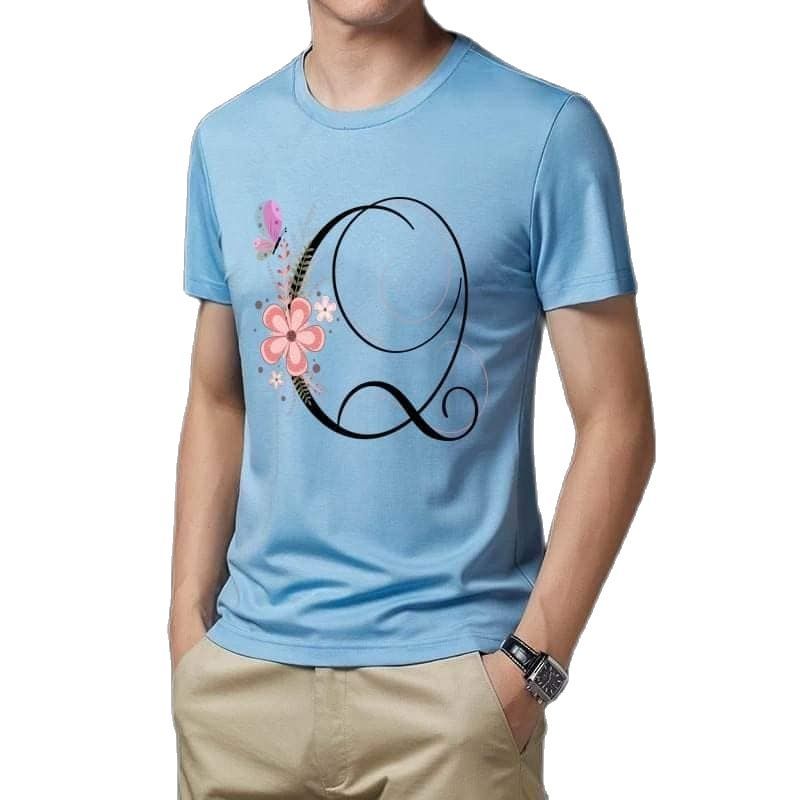 Floral Alphabet Letter "Q" T-Shirt for Men's