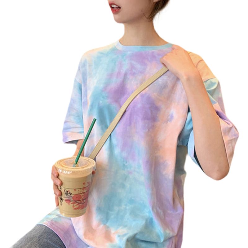 Women’s Summer Short-sleeved Top Personality Tie-dye Pattern Loose Round Neck Casual T-shirt