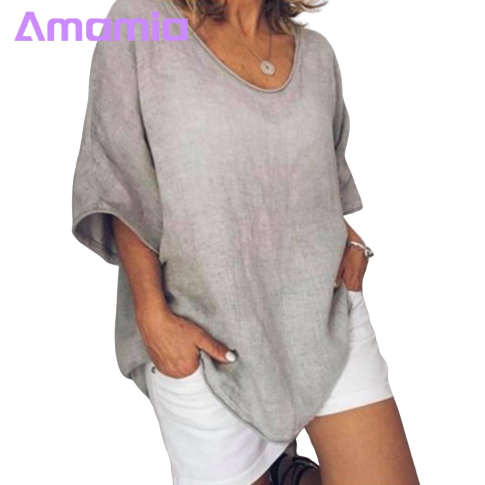Amamia Women T-shirt Solid Color Half Sleeve Crimping T-shirt