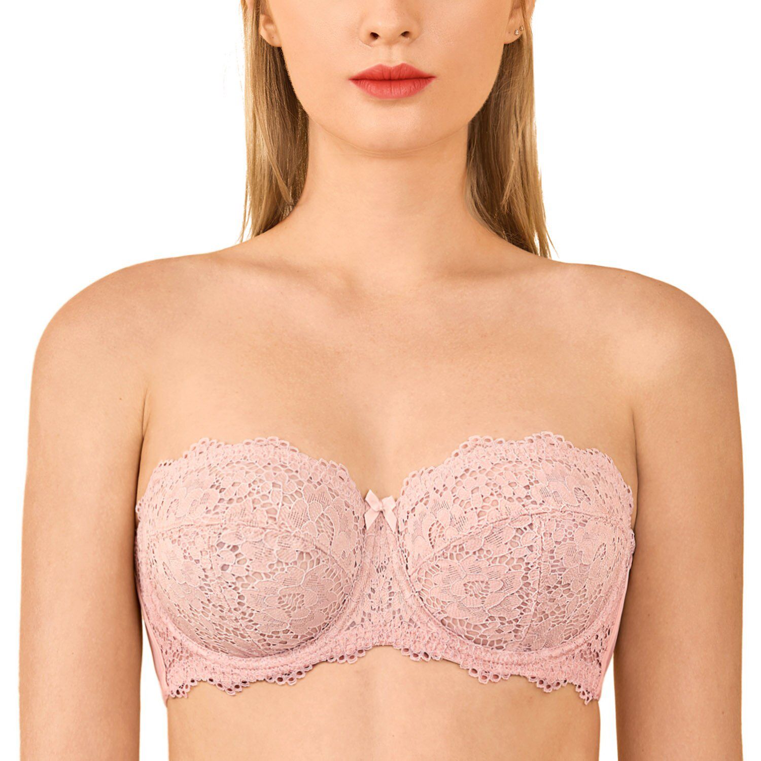 DOBREVA Women's Lace Strapless Bra Plus Size Underwire Unlined Multiway Balconette Bras