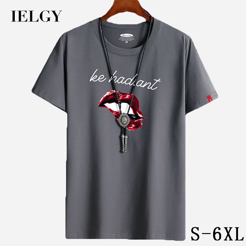 IELGY Short-sleeved T-shirt men's summer new round neck cotton loose large size men's Hong Kong style shirt bottom half sleeve large size