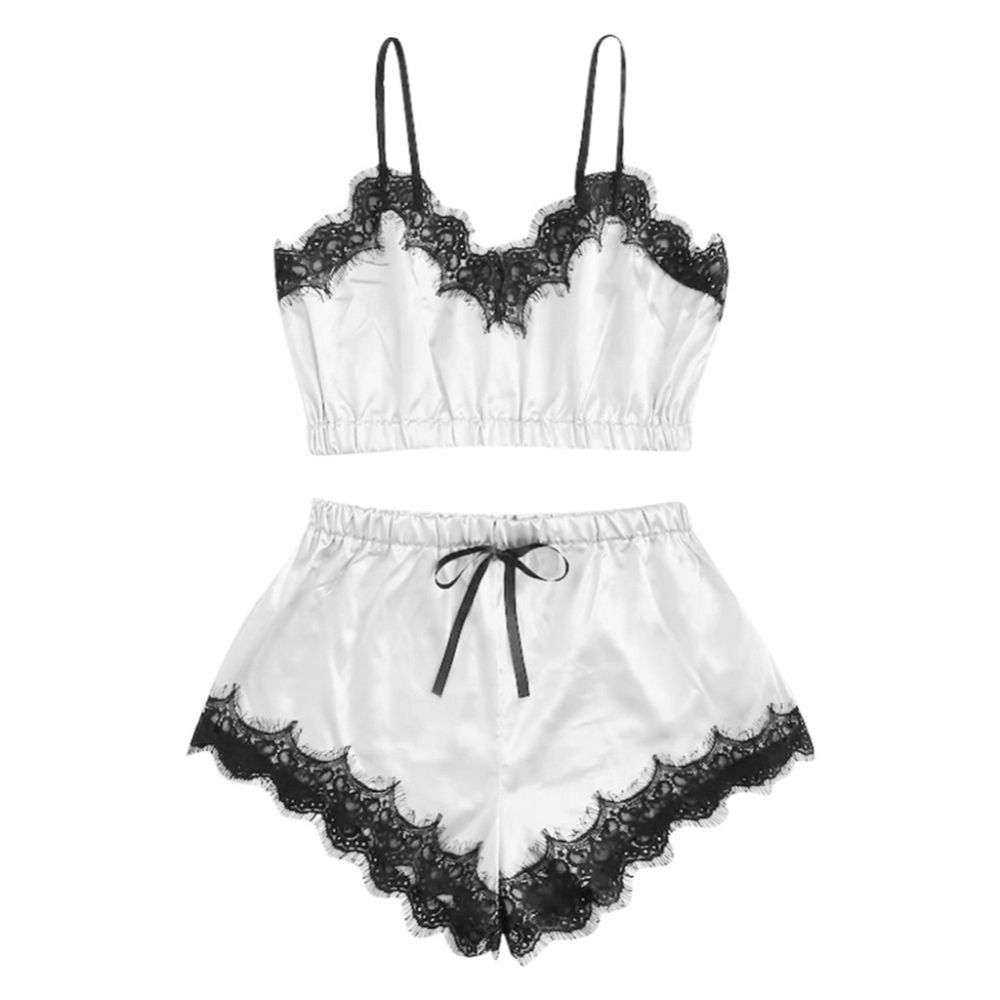 Women Elastic Sleepwear Set Adjustable Straps Bra Shorts