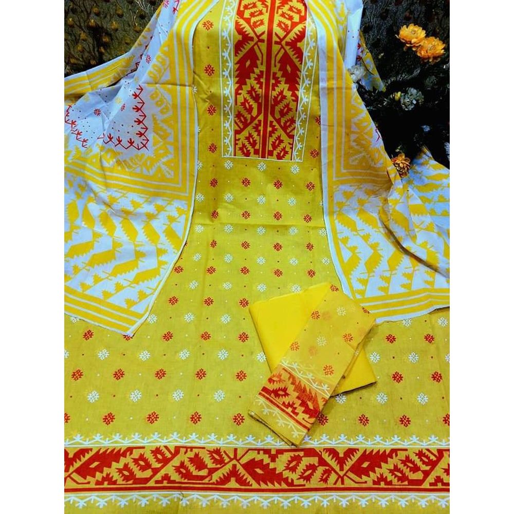 High Quality screen-print unstitched Cotton 3 piece women/girls dress collections