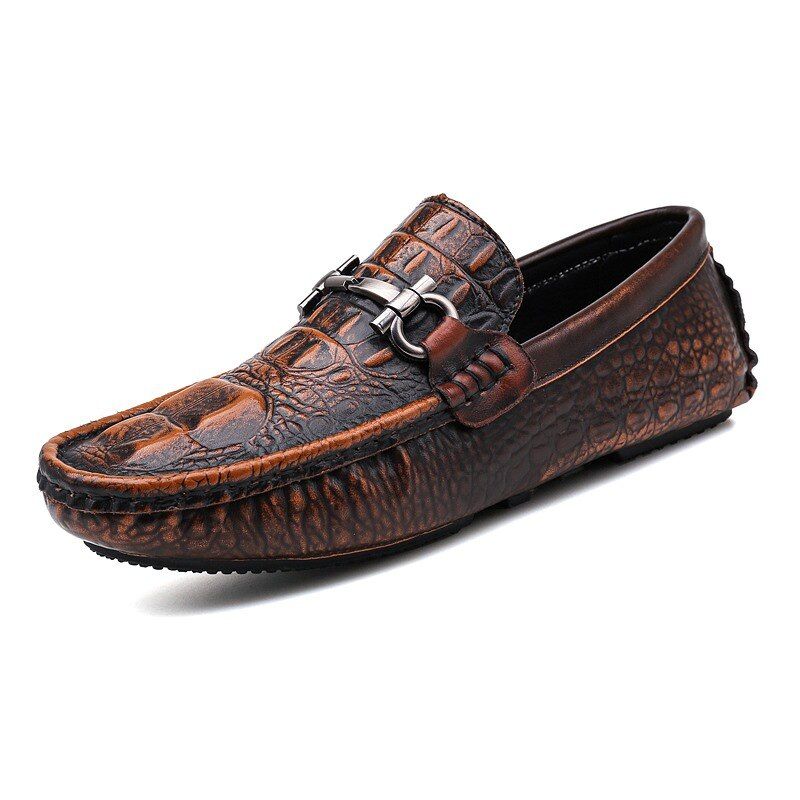 Big Size 38-45 Men Loafers Leather Moccasin Crocodile Style Footwear Fashion Slip On Flat Driving Casual Shoes Classical Male