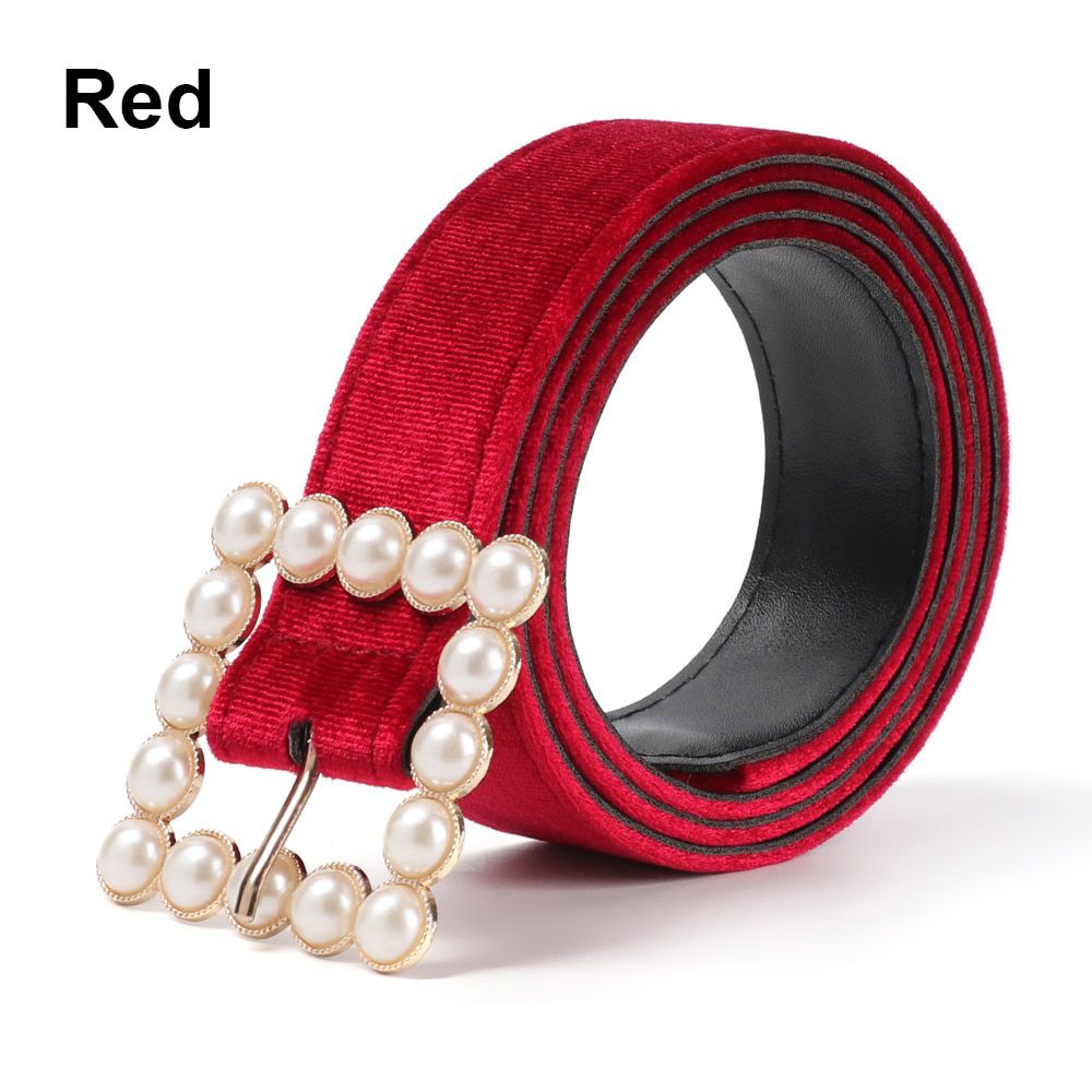 Fashion Pearl Button Velvet Women Girls Belt Luxury Elegant Girls Waistband For Jeans Pants Party Dress Belt