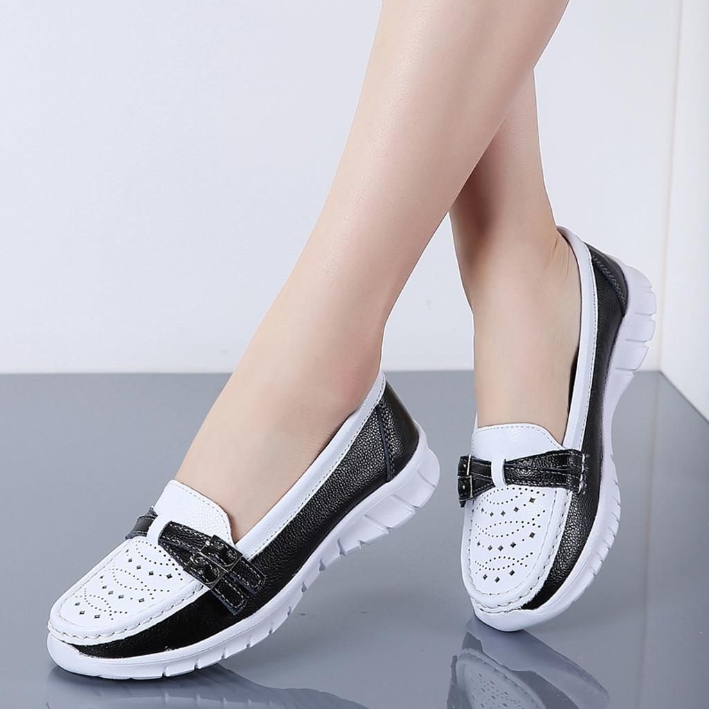 New arrivals korean fashion boots for women Women Outdoor Flat Hollow Leather Sports Shoes Peas Shoes  Sneakers