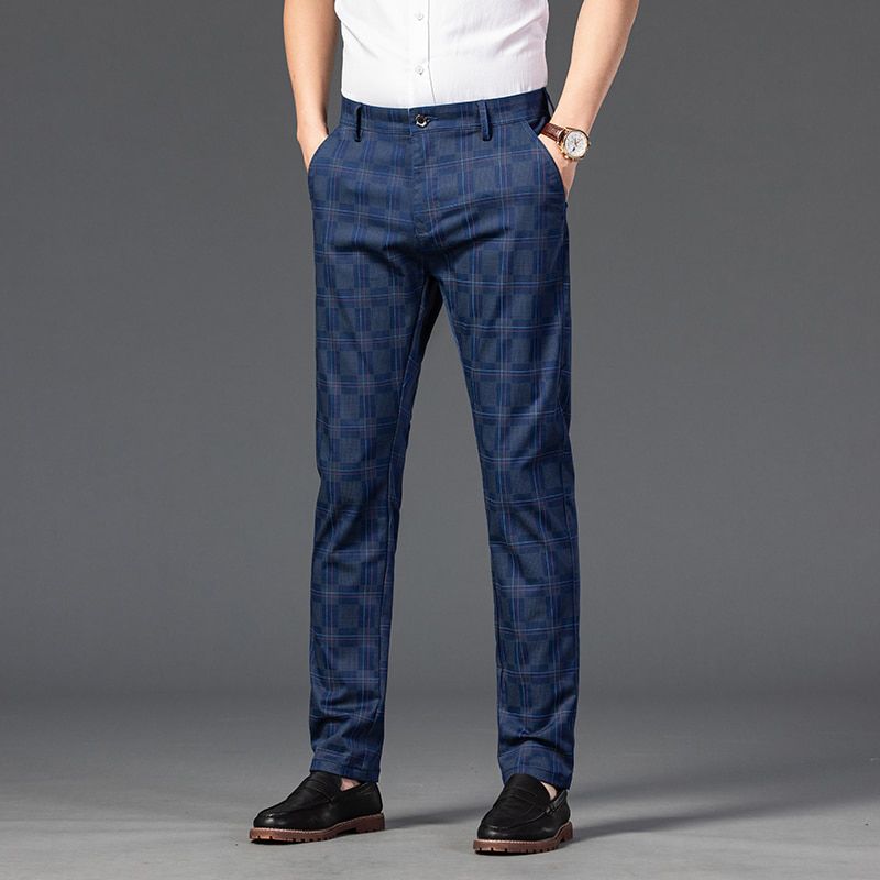 7 Color Classic Men's Plaid Casual Pants Luxury Spring Summer New Fashion Business Cotton Stretch Straight Trousers Male