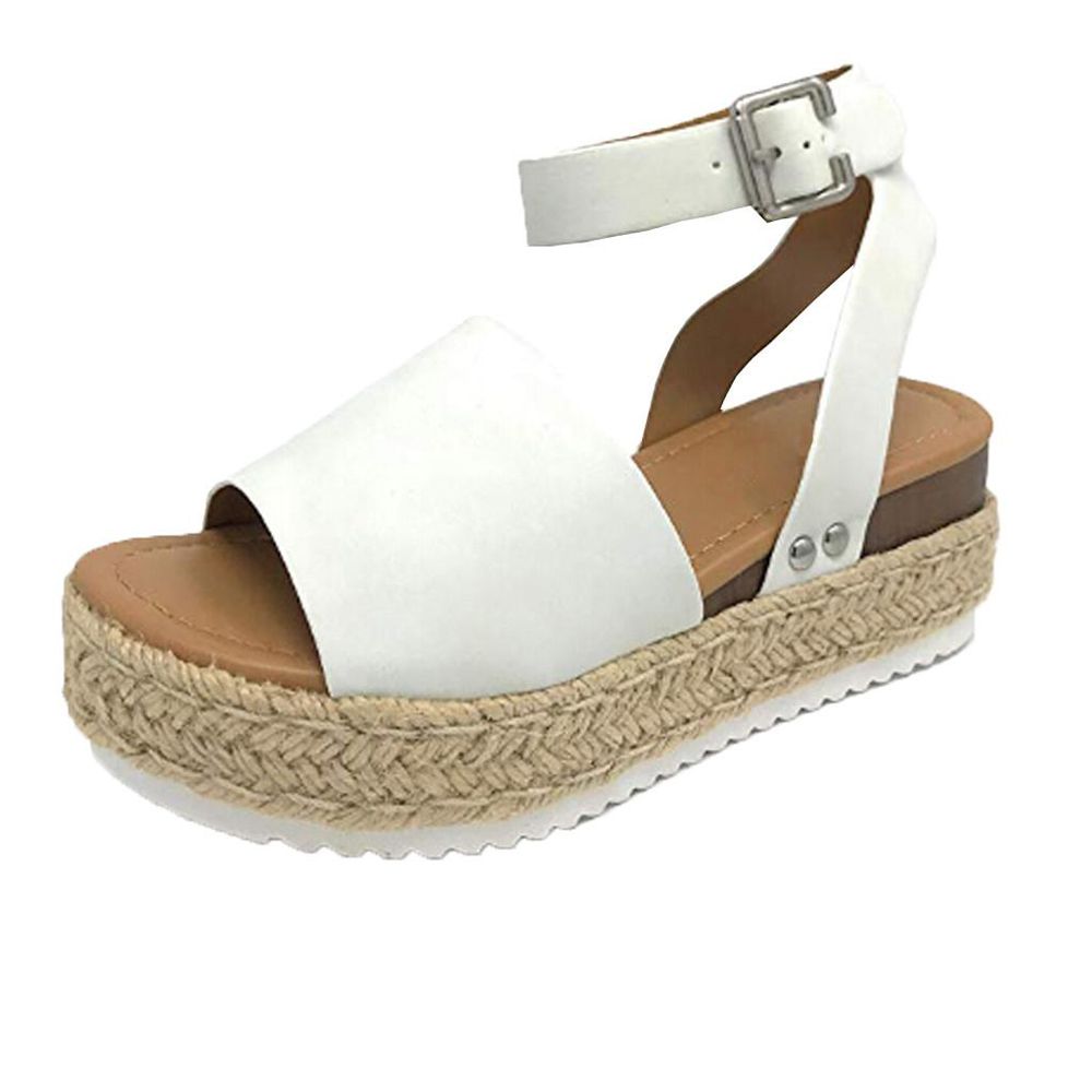 【ALLGOOD】Women's Casual Rubber Sole Studded Wedge Buckle Ankle Strap Open Toe Sandals T4E5TLP