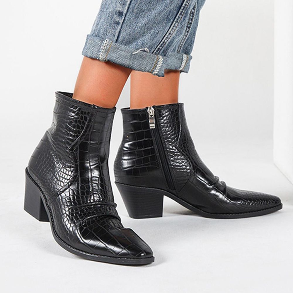 Women Fashion Boots Short Tube High-Heele Snakeskin Short Boots Side Zipper Boot Woman Shoes Winter Boots