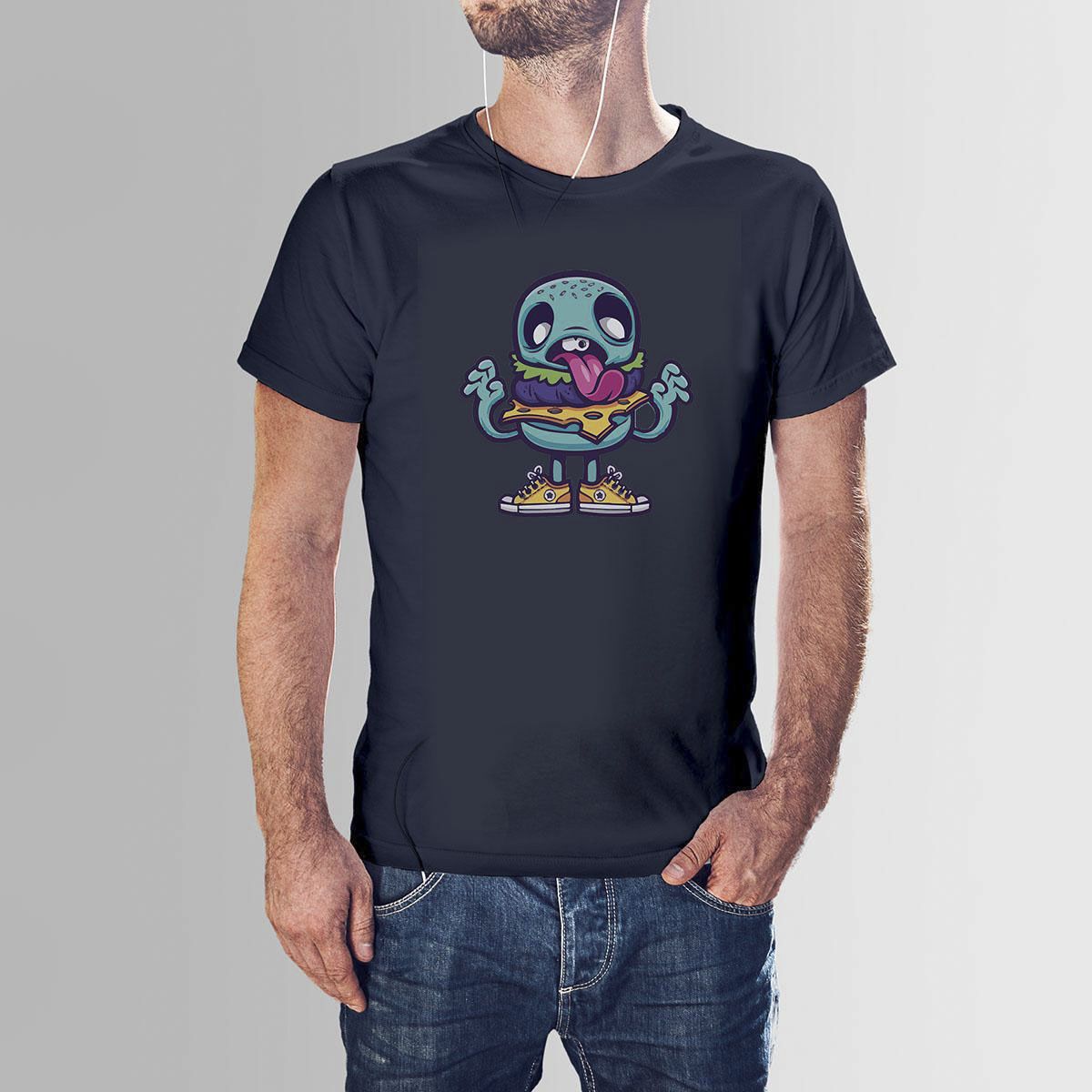 Navy Blue Cotton Scary Burger HNH  T-shirt For Men