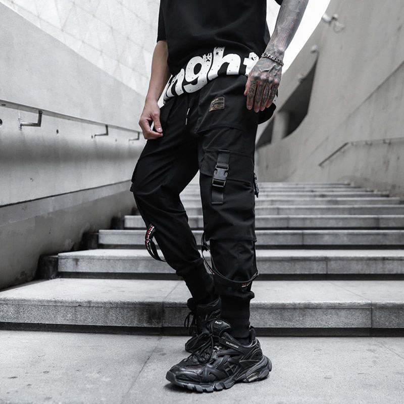 Men Multi-pocket Elastic Waist Harem Pant Men Streetwear Punk Hip Hop Casual Trousers Joggers Male Pants New