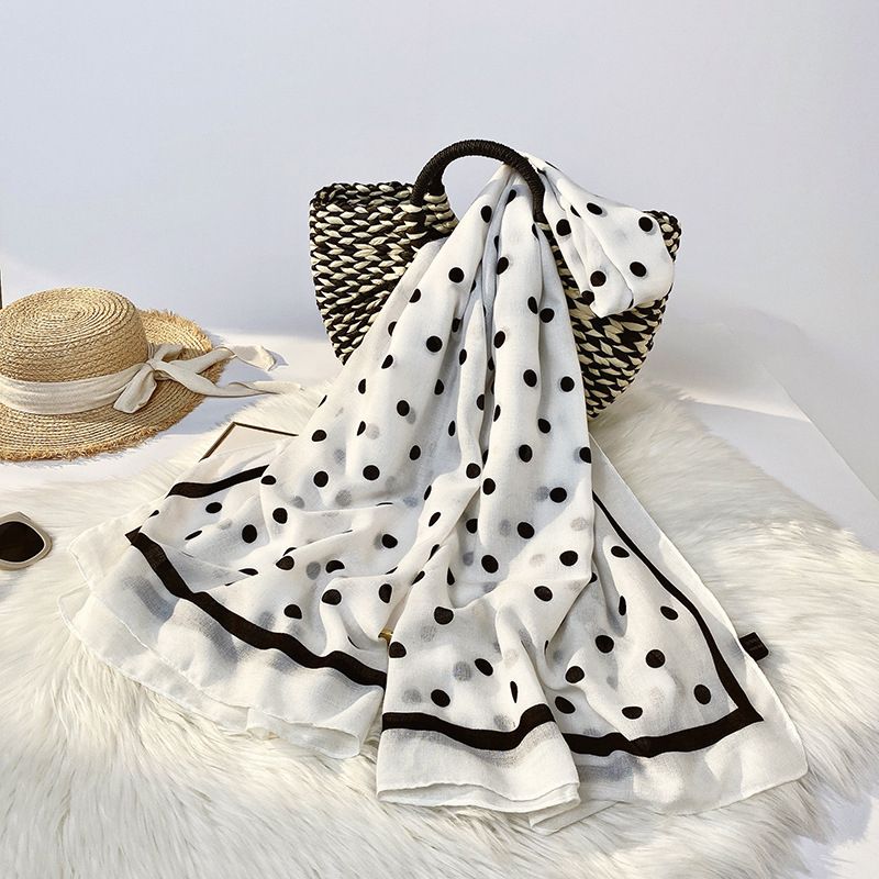 Yfashion Polka  Dots  Pattern  Scarf Cotton Linen Sweet Plain Weave Silk Scarf Printing Sunscreen Shawl color