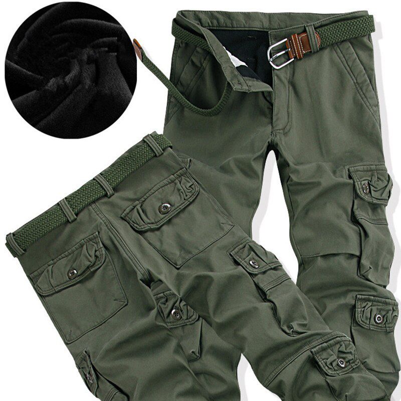 Winter Thicken Fleece  Cargo Tactical Pants Overalls Men's  Cotton Casual Trousers Warm Loose Baggy Joger Pants