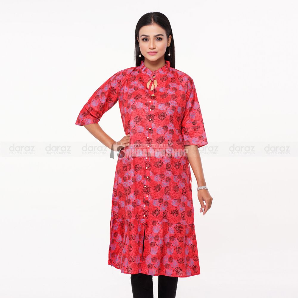 Readymade Round Stylish Fashionable Hot Kurti For Girls Long Pure Soft Linen (1 Pcs) ShadaMon Shop NK10