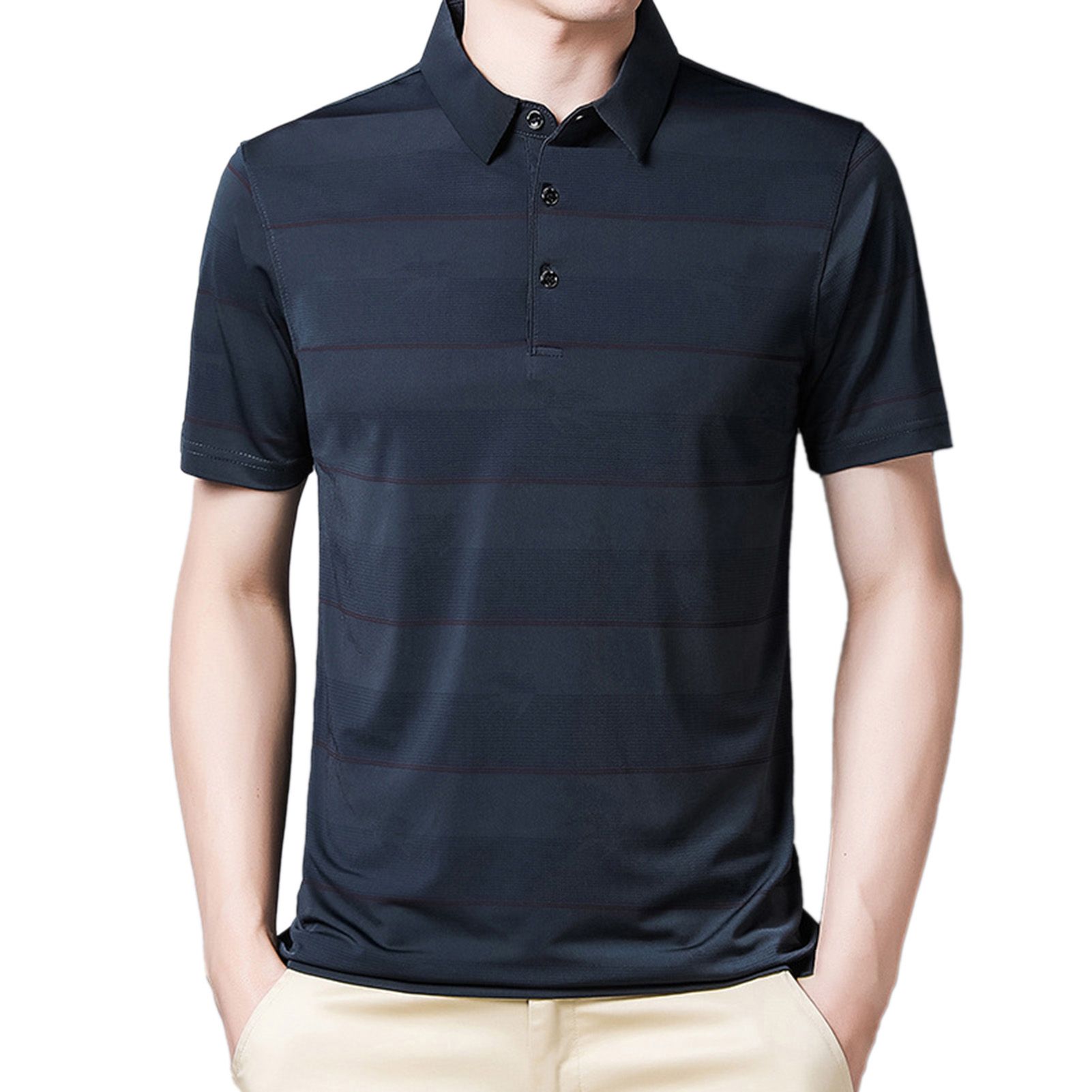 Shirt Striped Slim Men Turndown Collar T-Shirt for Party