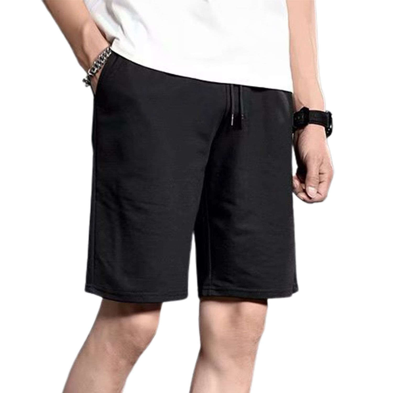 Men Shorts Solid Color Quick Drying Summer Mid Rise Loose Short Trousers for Sports