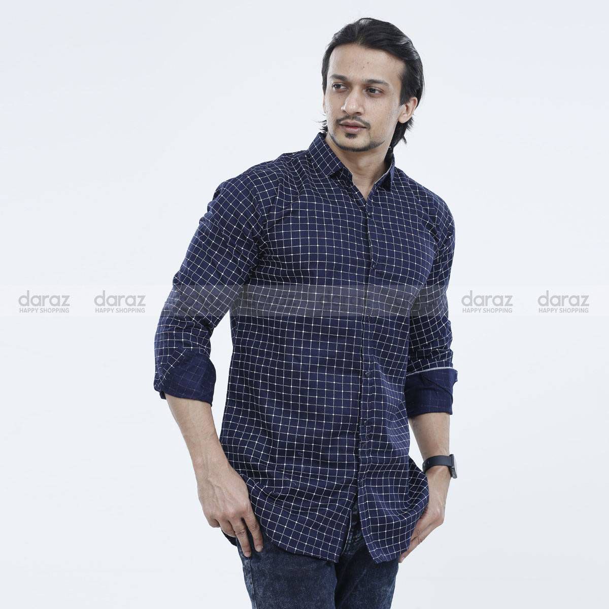Blue Check Cotton Casual Shirt For Men