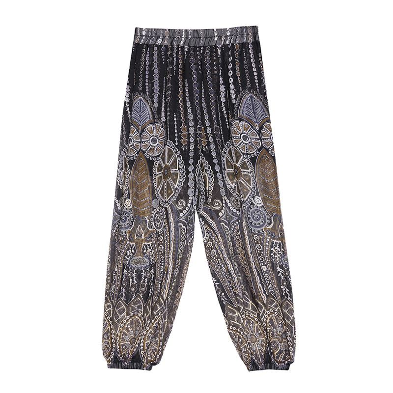 Summer hot selling Boho printed cotton trousers loose pants elephant printing elastic hem waist with pockets