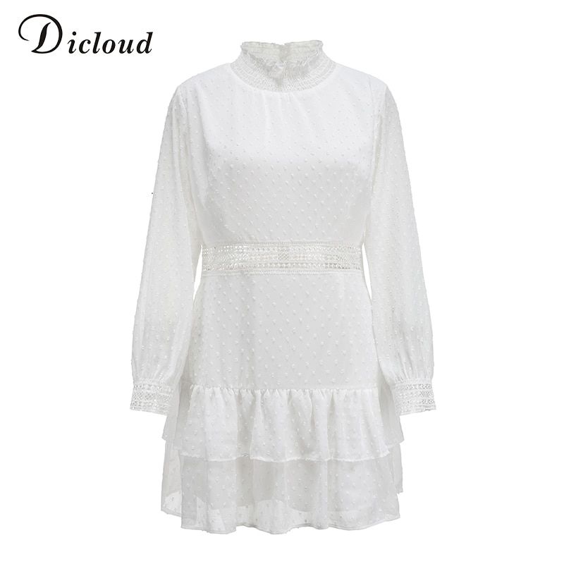 DICLOUD Elegant Hollow Out Black Dress Women Dot Long Sleeve Autumn Spring A Line Mini Party Dress  Fashion Clothing 2020