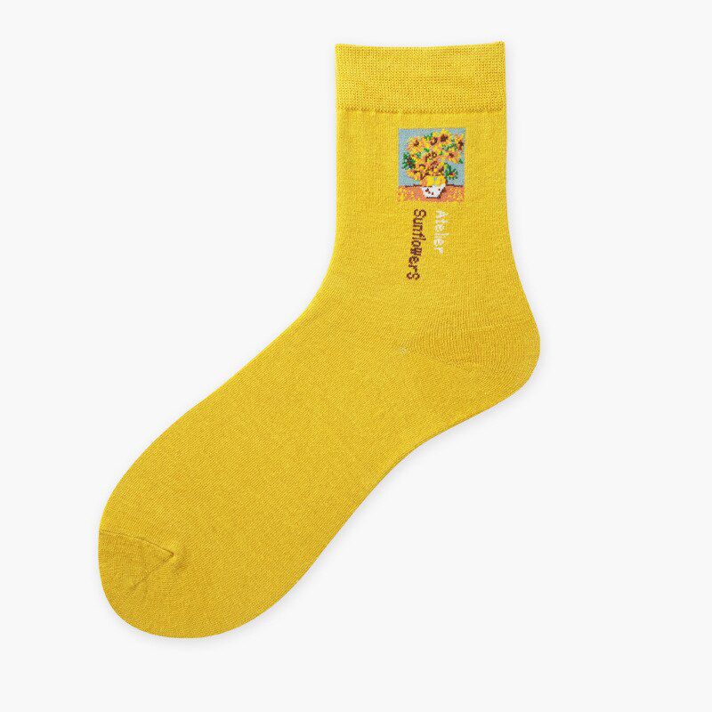 Brand Quality Retro Combed Cotton Women Socks Oil Painting Van Gogh Socks Art Abstract Happy Personalized Funny Socks