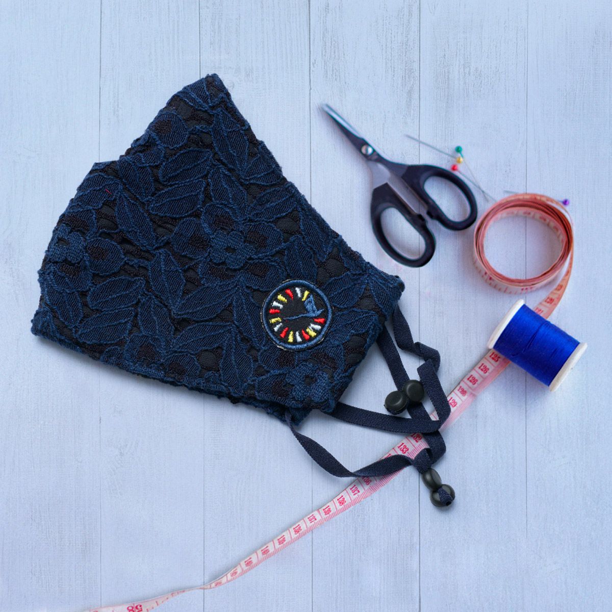 Prerona Mask Royal Blue Lace 4 layers Fabric Mask