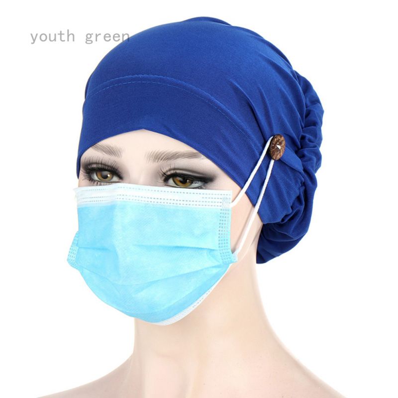 【BestGO】Fashion Soild Color Turban Head Band With Buttons For Women Stretch Head Wrap Cross Bandana Cap Headwear Button Hair Wrap Hat To Protect Your Ear