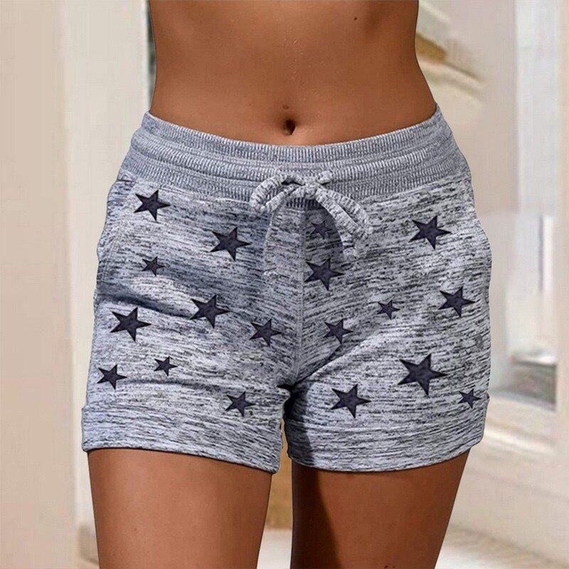 2021 Woman Shorts Women High Waist Cats Claw Print Drawstring Quick Dry Elastic Sports Shorts Women's Clothing Solid Color