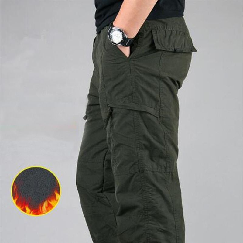 Winter Thick Fleece Casual Pants Men Cotton Military Tactical Baggy Cargo Pants Double Layer Plus Velvet Warm Thermal Trousers